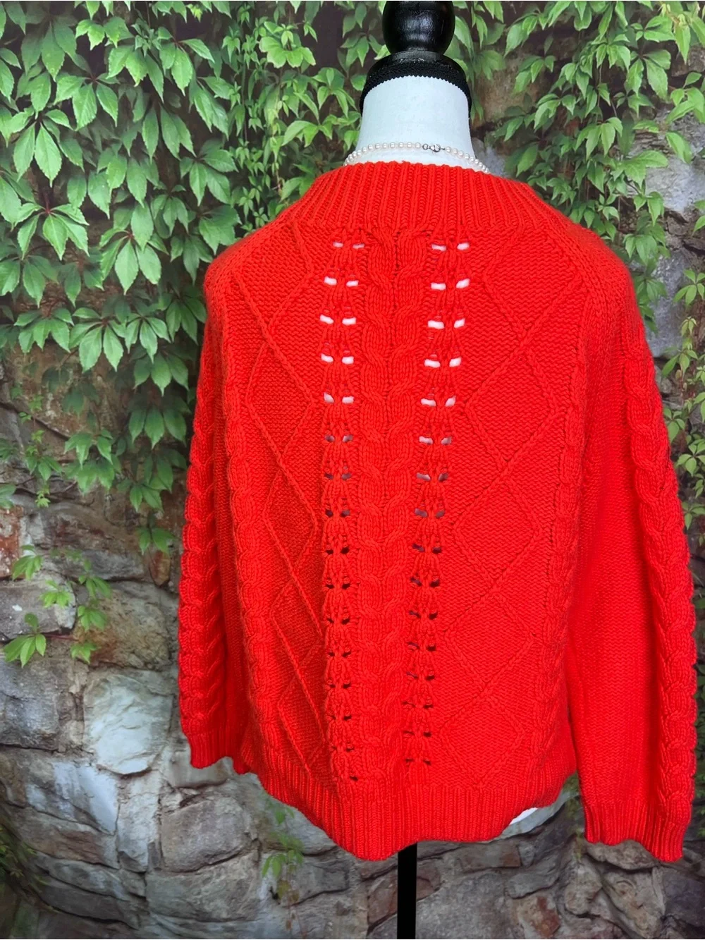J. CREW Orange/Red Cable Knit Preppy Coastal Crewneck Sweater, M